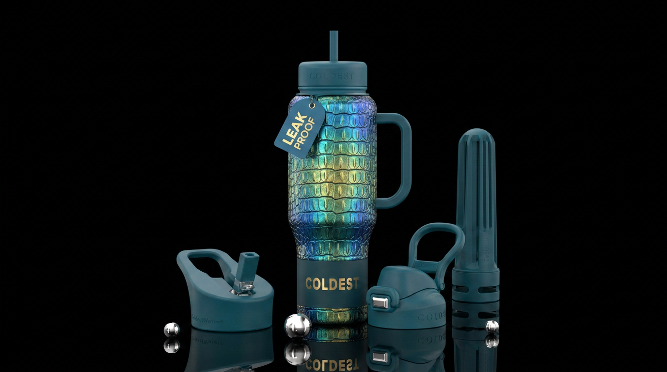metallic textured alligator water bottle design