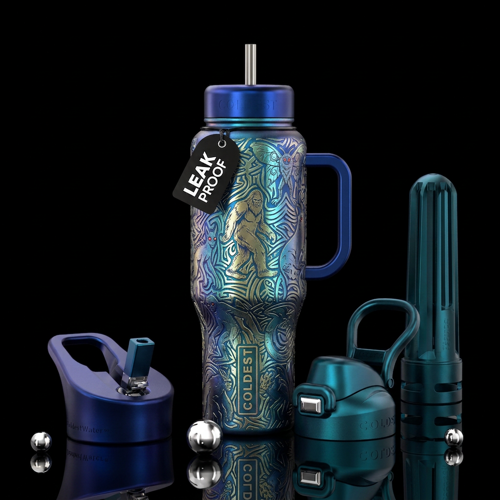 metallic textured cryptids water bottle design