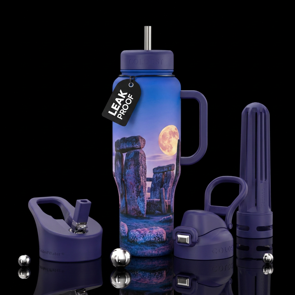 Stone henge at moonrise water bottle design