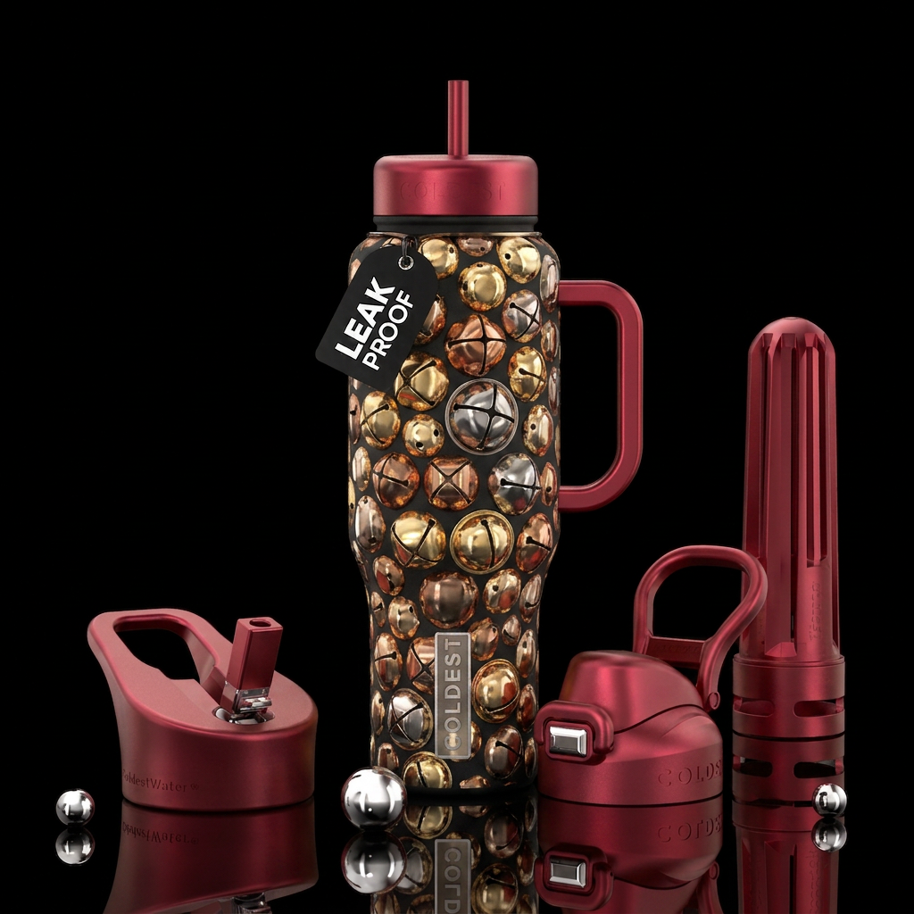 Metallic jingle bells water bottle design