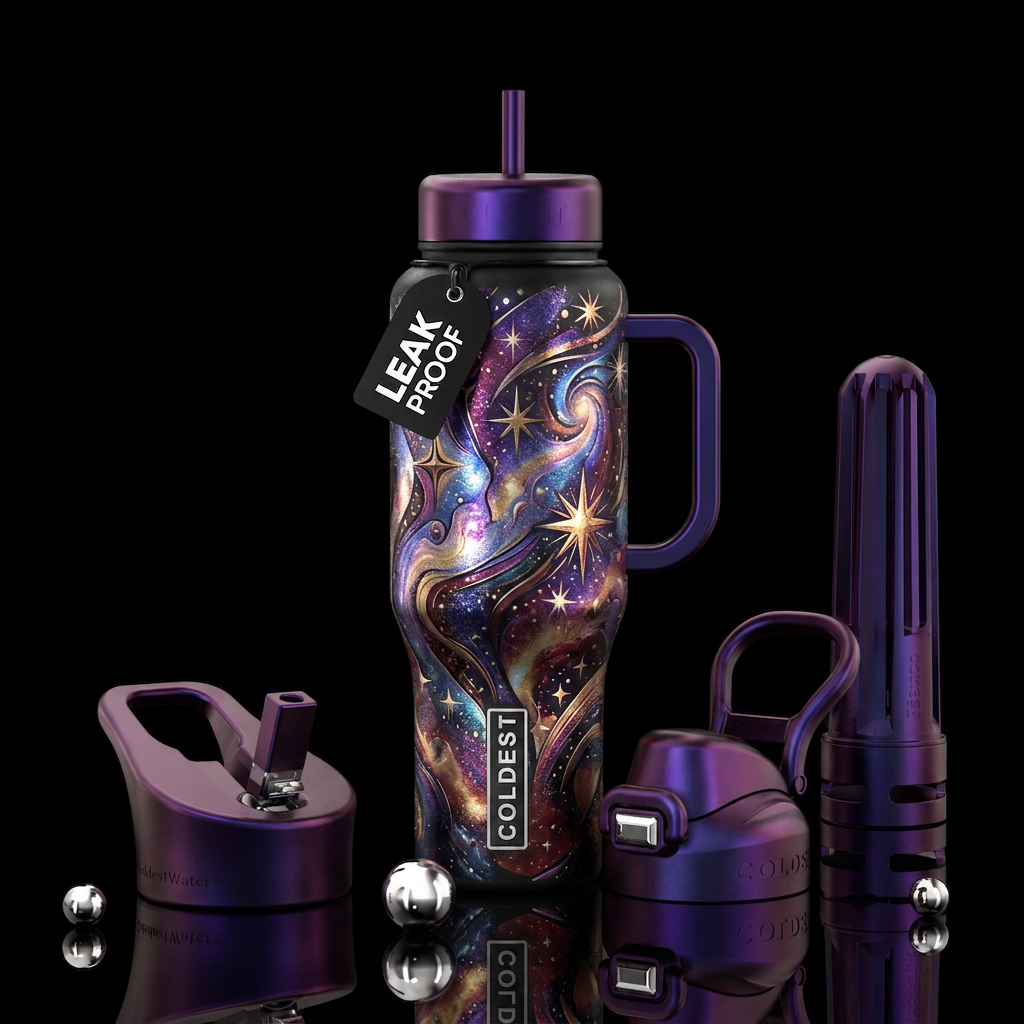 Metallic abstract representation of baby I'm a sta... water bottle design