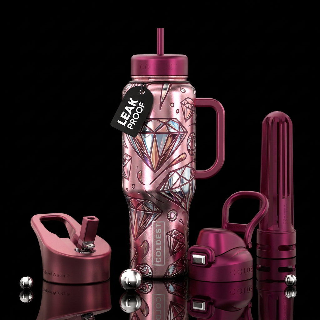 Metallic abstract representation of diamonds are a... water bottle design