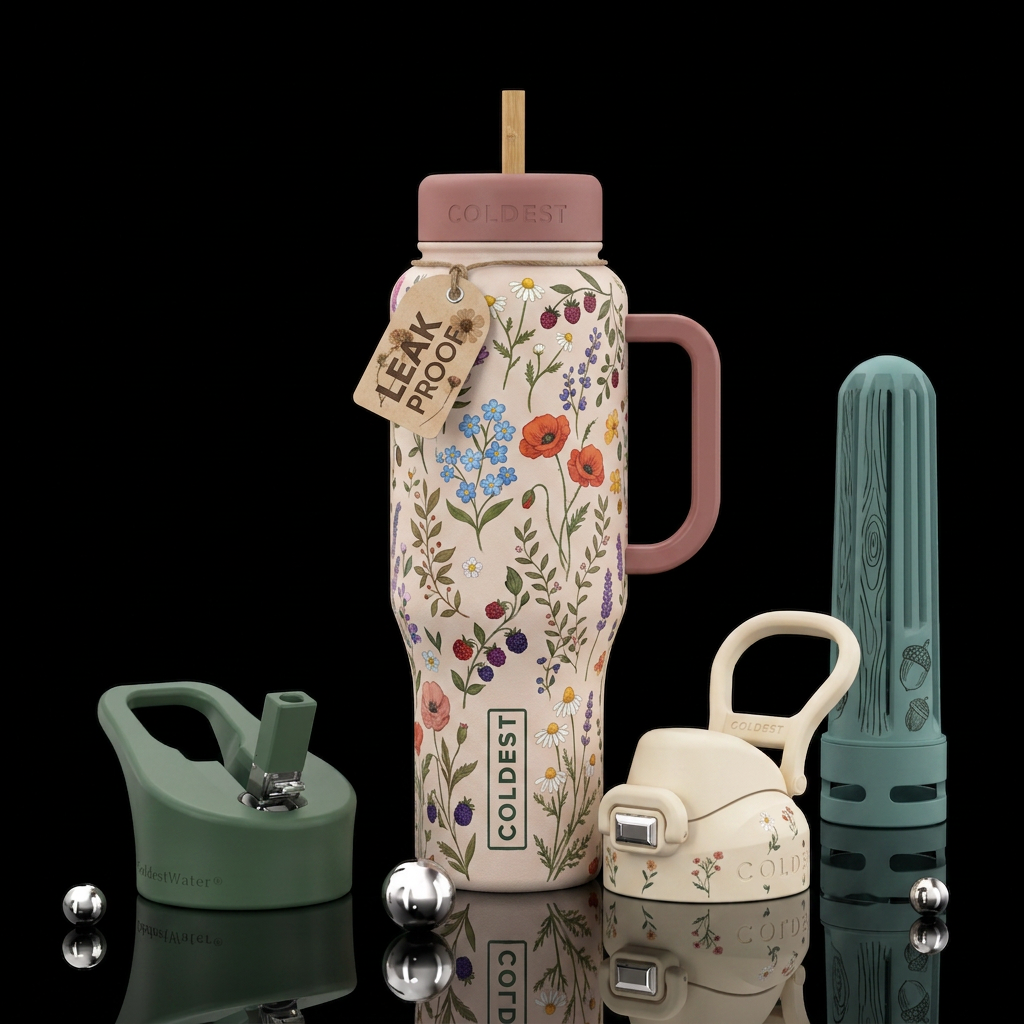 Cottage core matte textured water bottle design