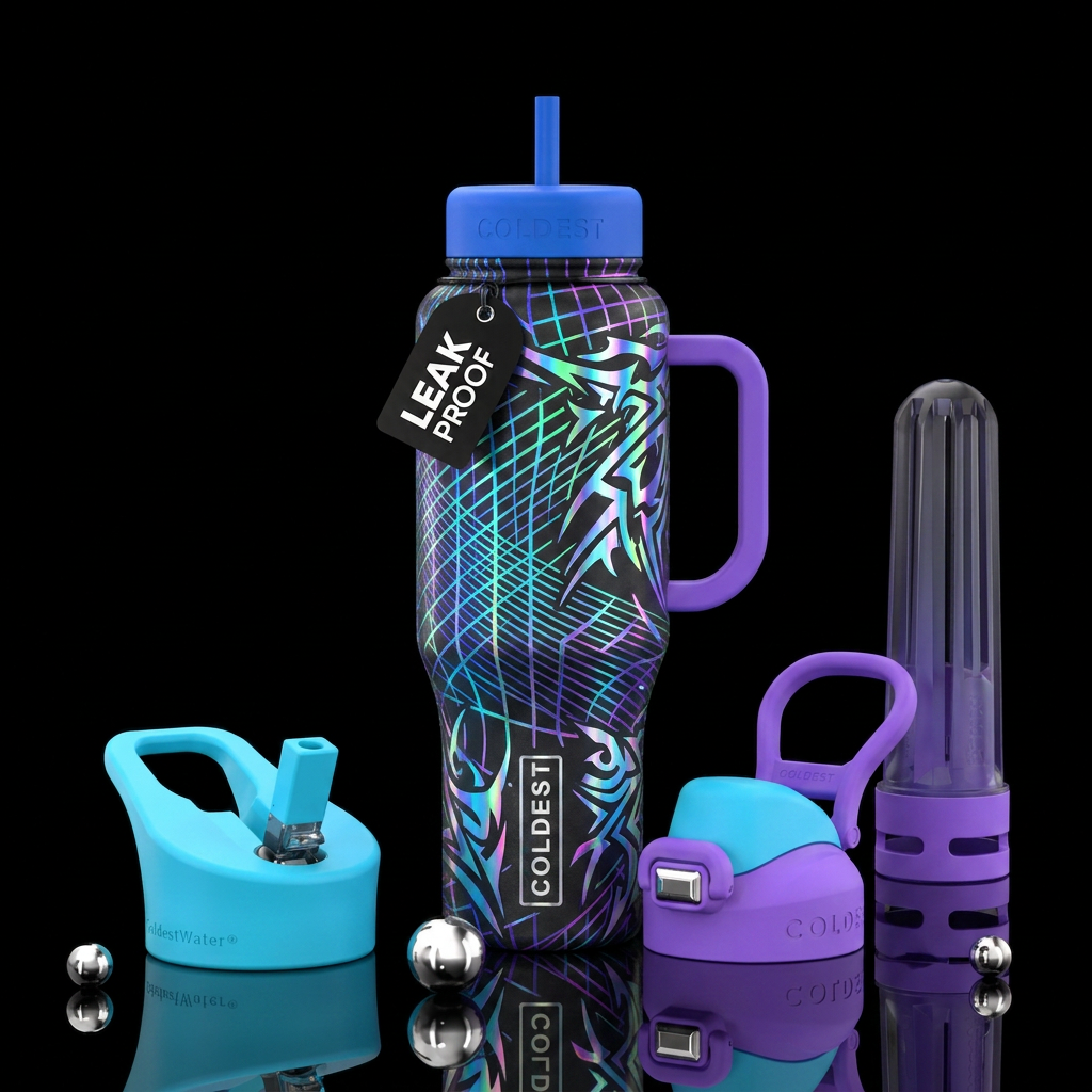 y2k futurism water bottle design
