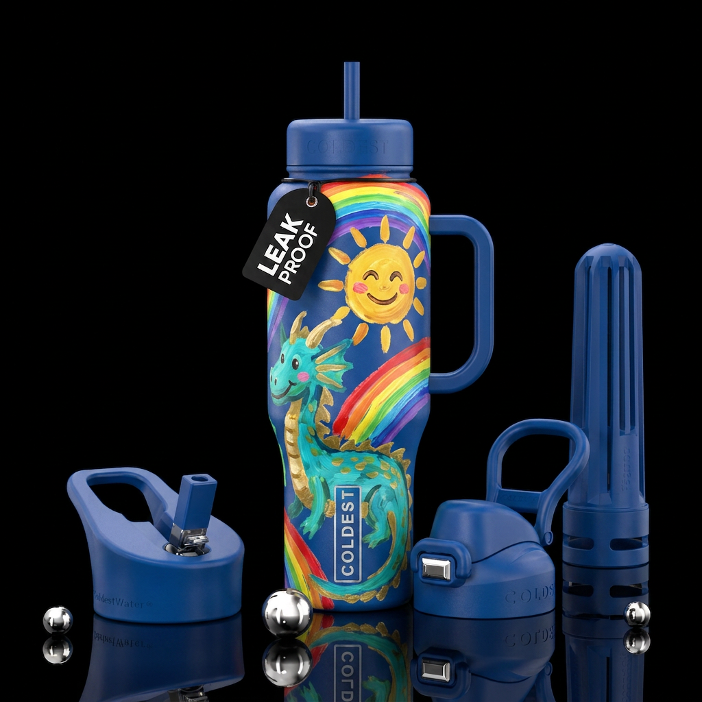Finger paint dragon sunshine rainbow water bottle design