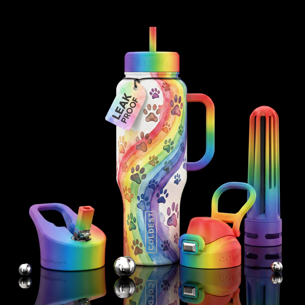 Water color rainbow bridge with different animal p... water bottle design