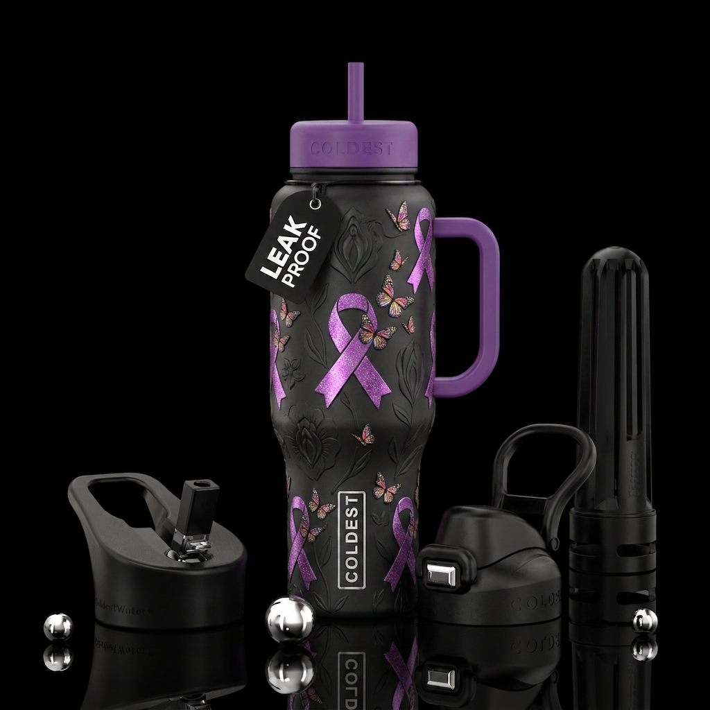 Matte very subtle plant with flowers that look lik... water bottle design