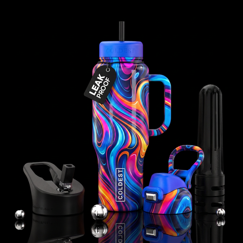 Abstract rendition of happy dance glossy water bottle design