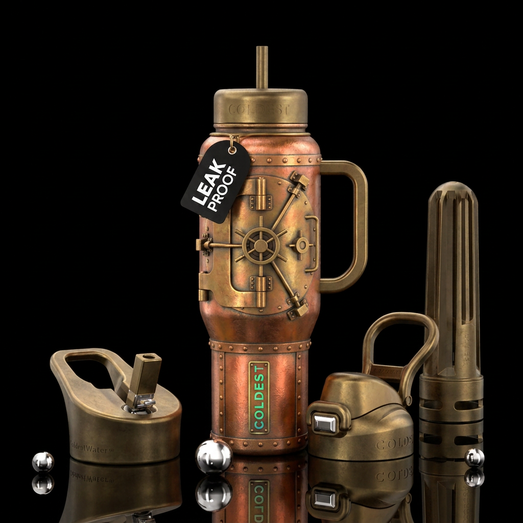 Old school bank vault water bottle design