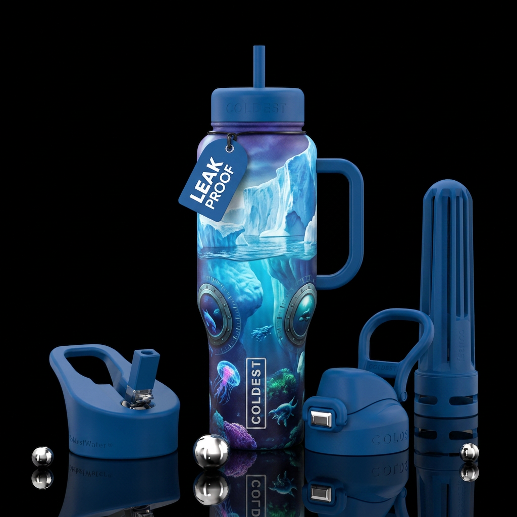View of coldest world from a submarine periscope water bottle design