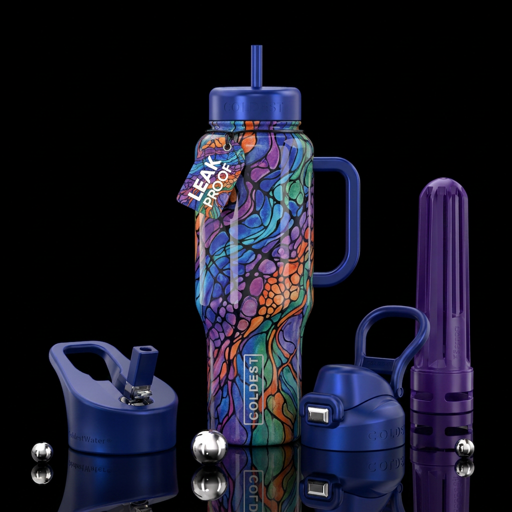 Neurographic waves glossy water bottle design