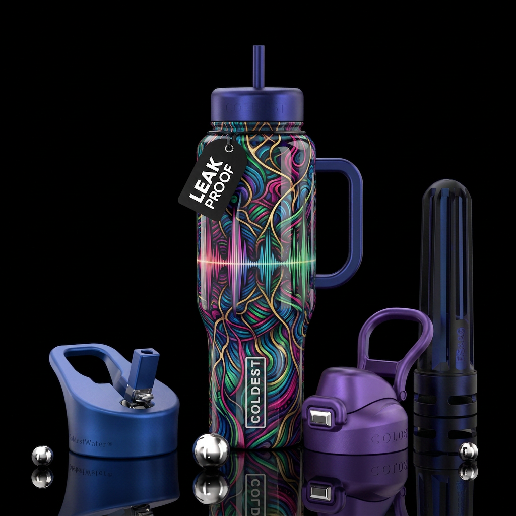 Neurographic sound waves glossy water bottle design