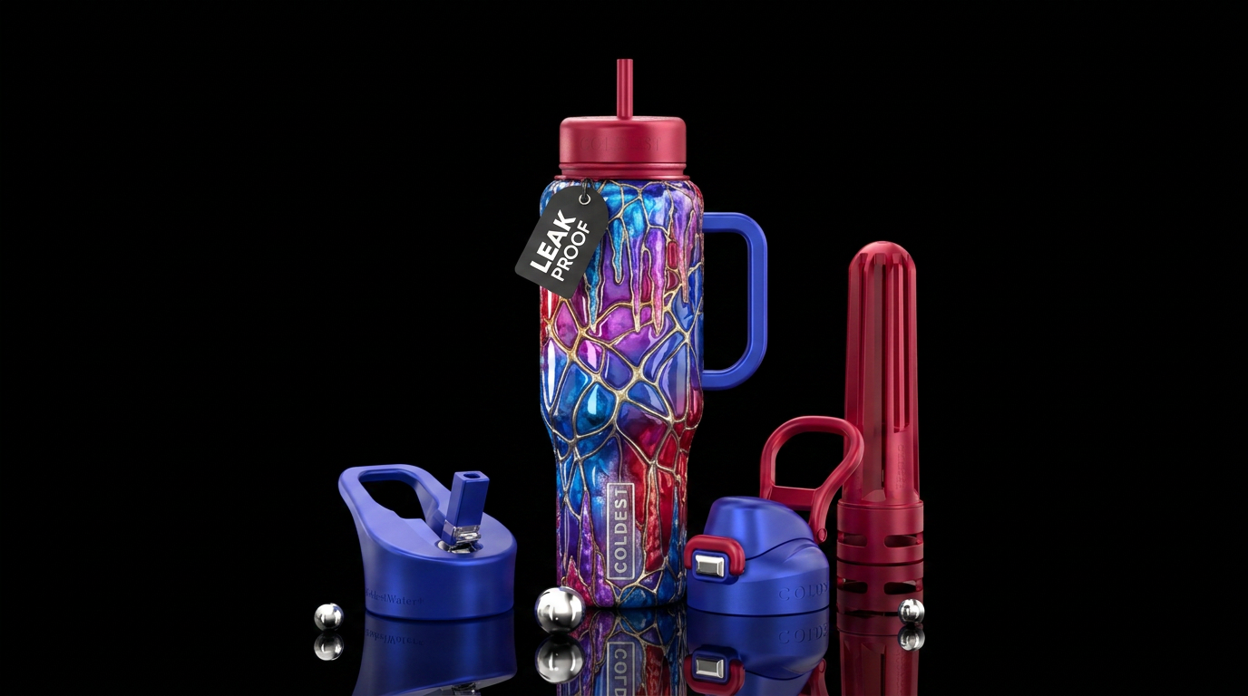 Neurographic stalagtites glossy water bottle design