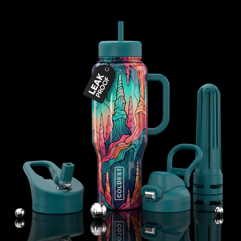 Neurographic stalagmites glossy water bottle design
