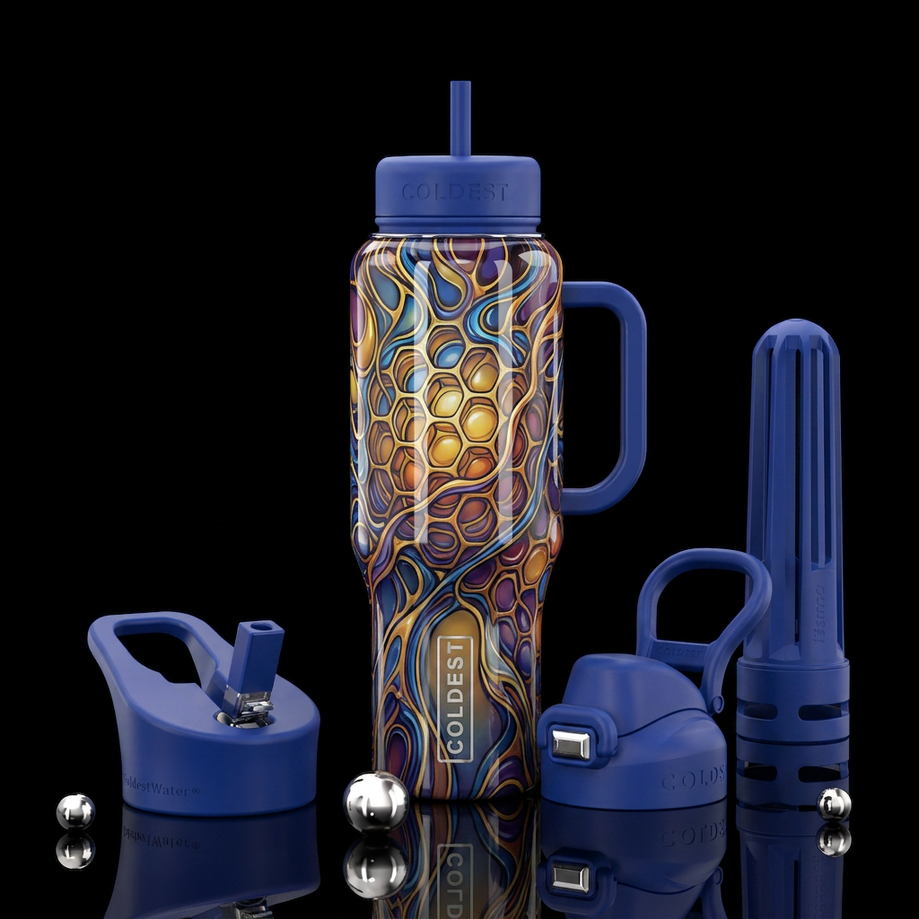 Neurographic beehive glossy water bottle design