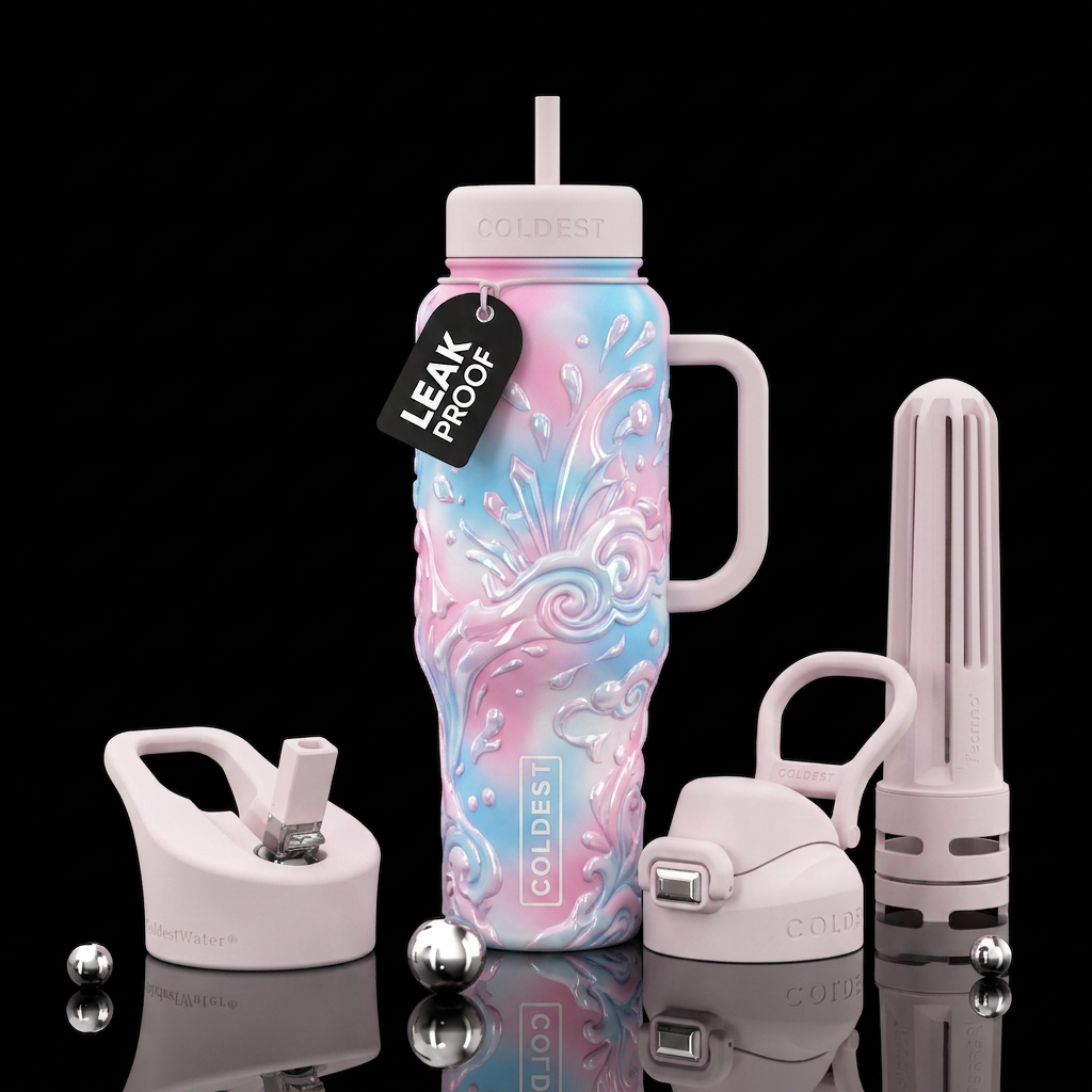 pink white and blue ethereal aesthetic with matte ... water bottle design