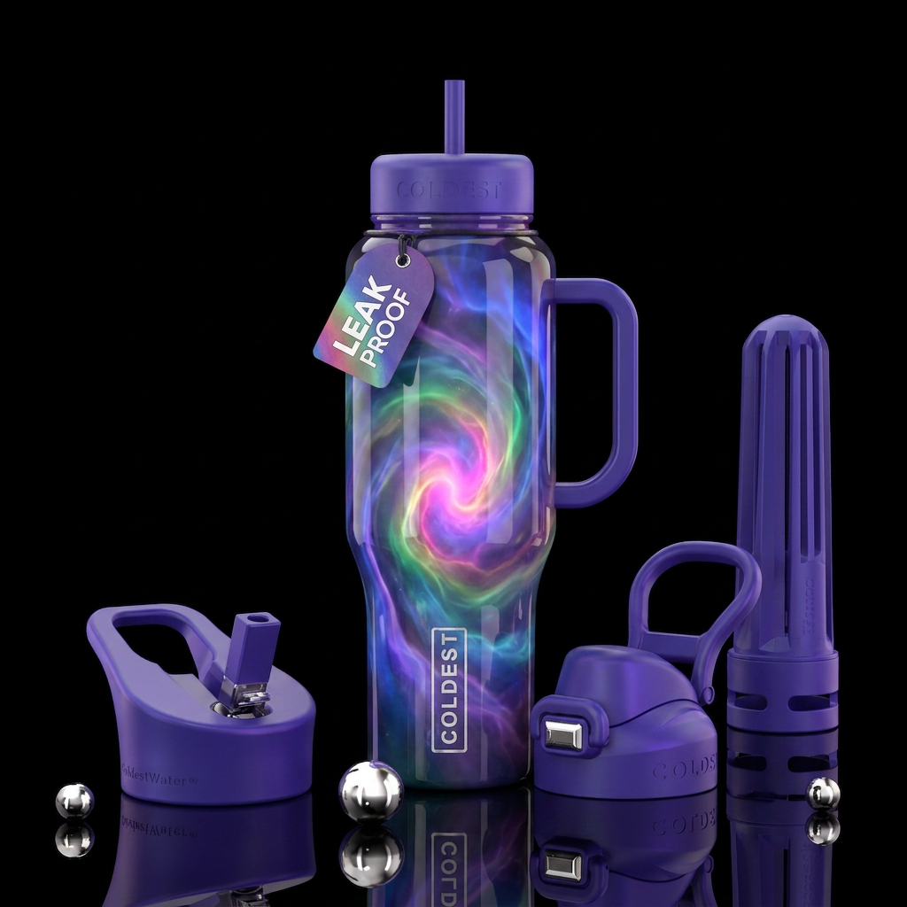 rainbow ethereal aesthetic glossy water bottle design