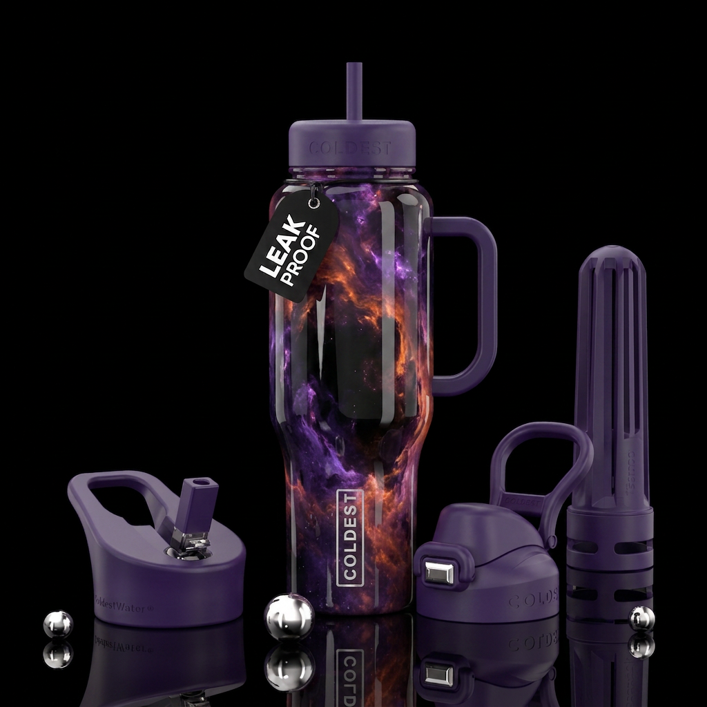 orange purple black ethereal aesthetic glossy water bottle design
