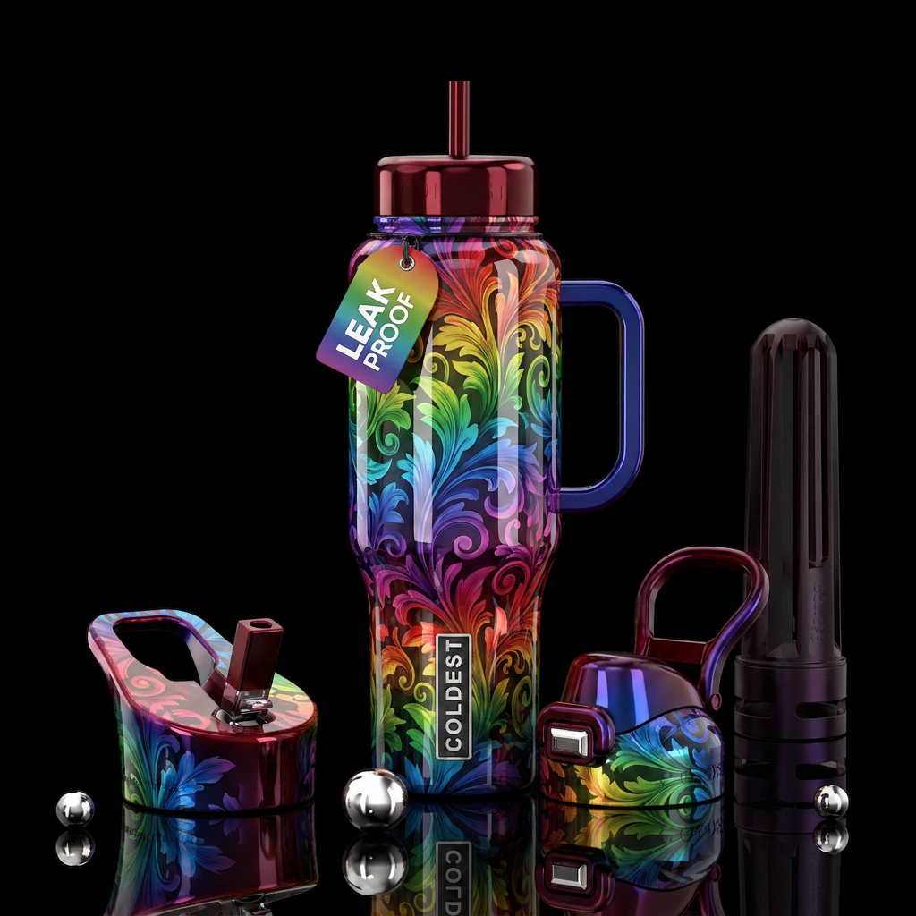 rainbow acanthus glossy water bottle design