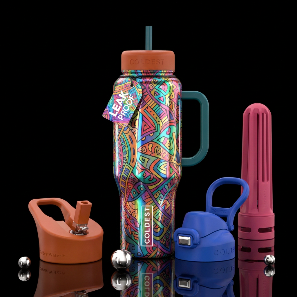 rainbow bohemian glossy water bottle design