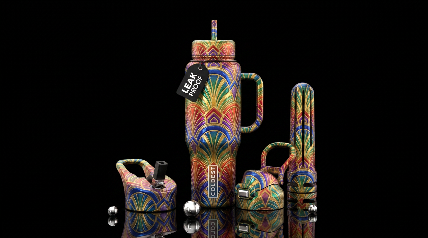 rainbow art deco textured glossy water bottle design