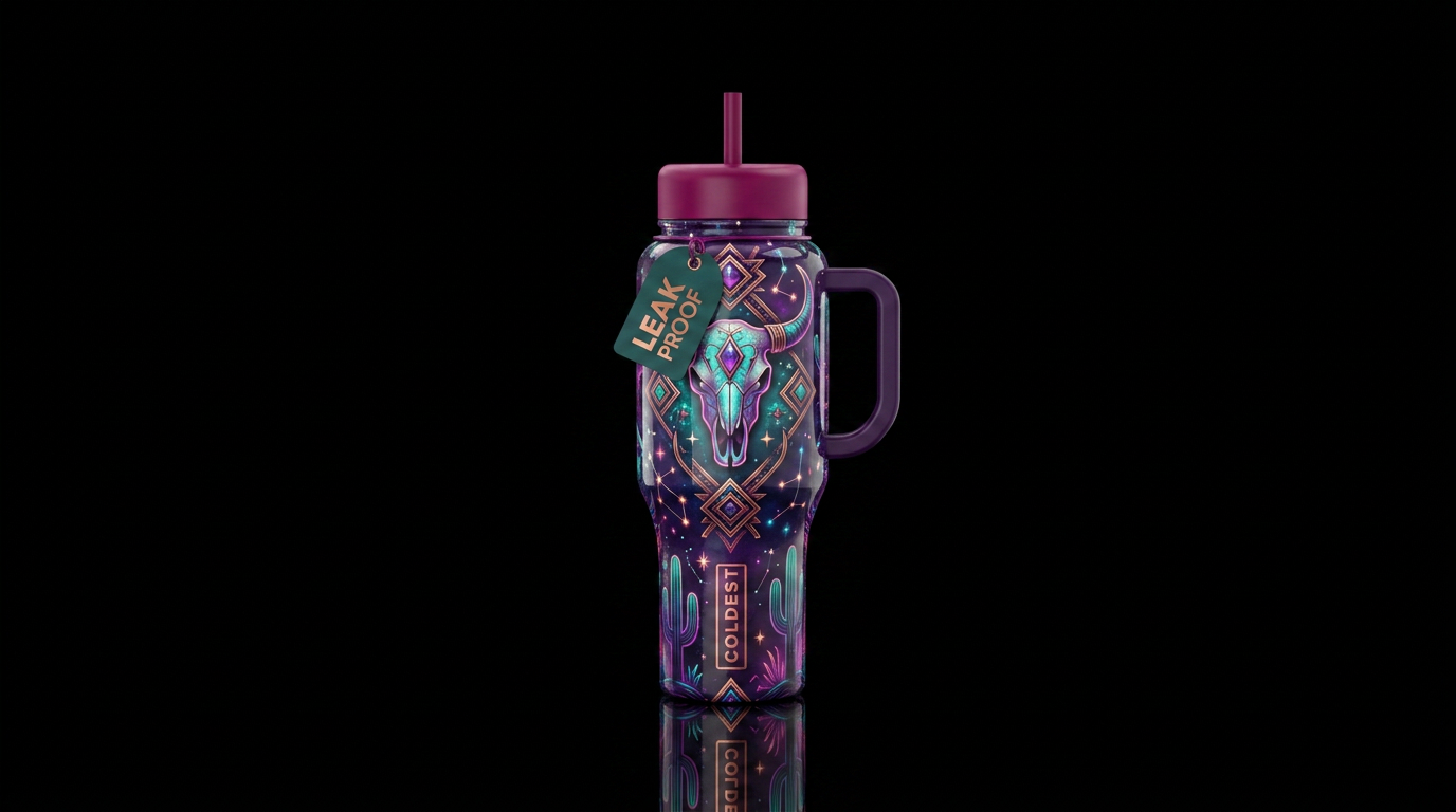Mystical western glossy water bottle design