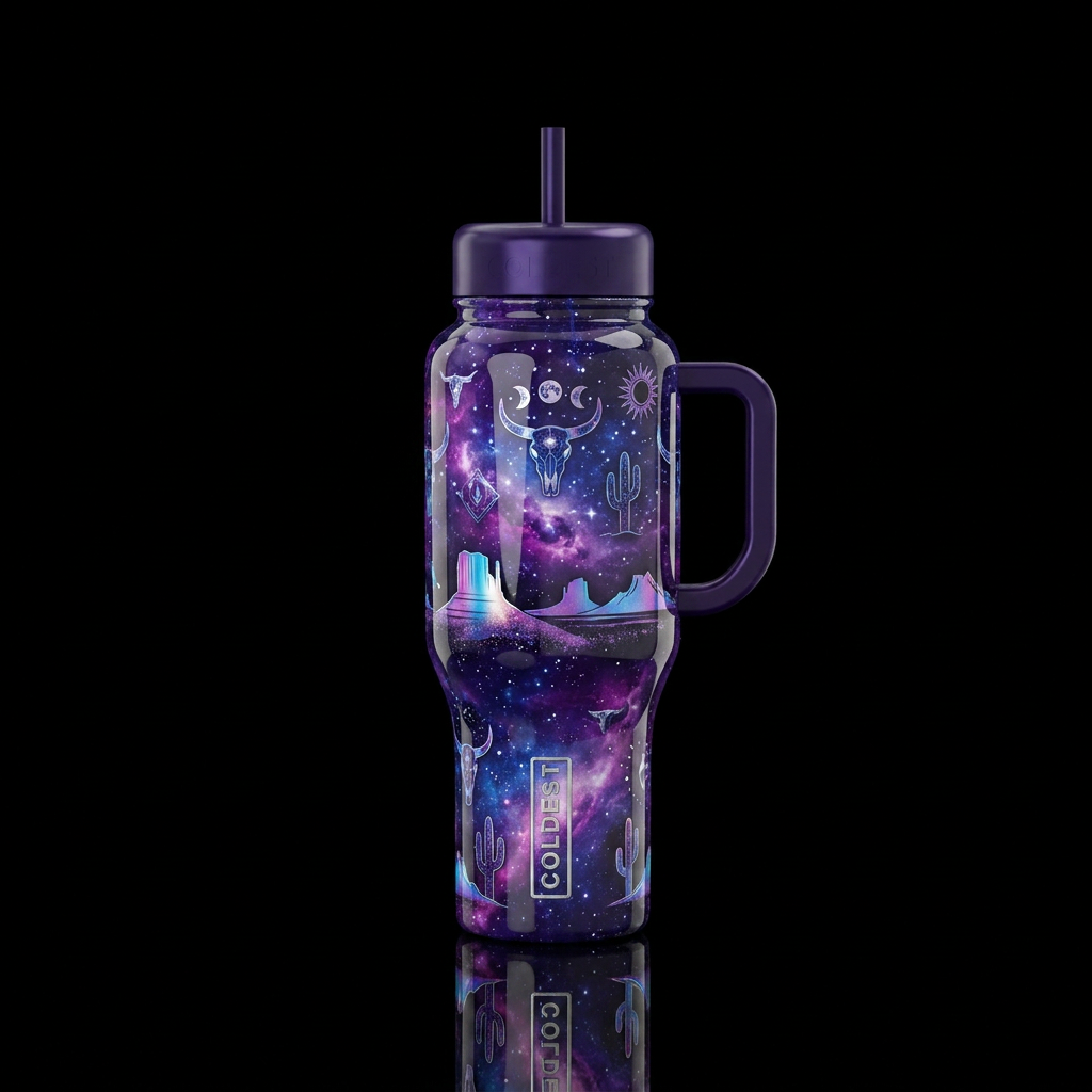 Mystical western glossy in space water bottle design