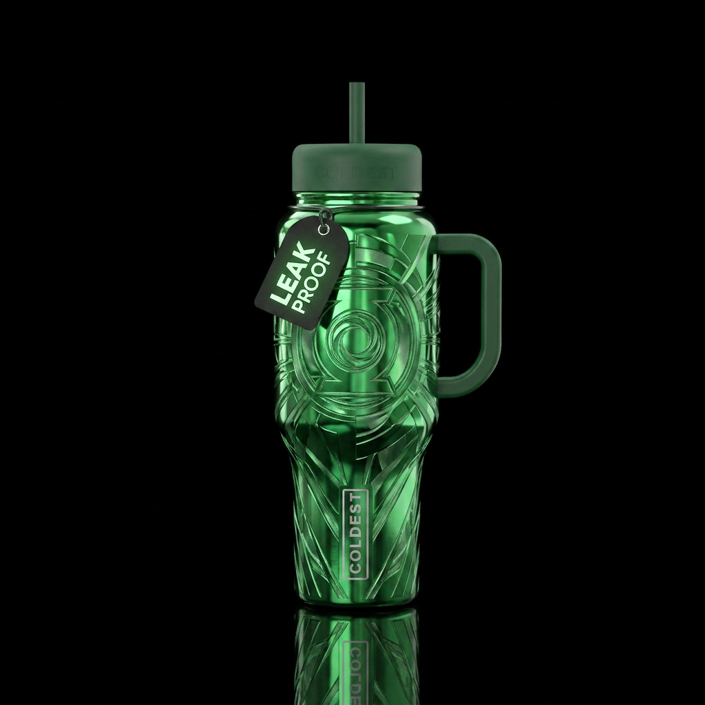 Metallic etched glossy abstract representation gre... water bottle design