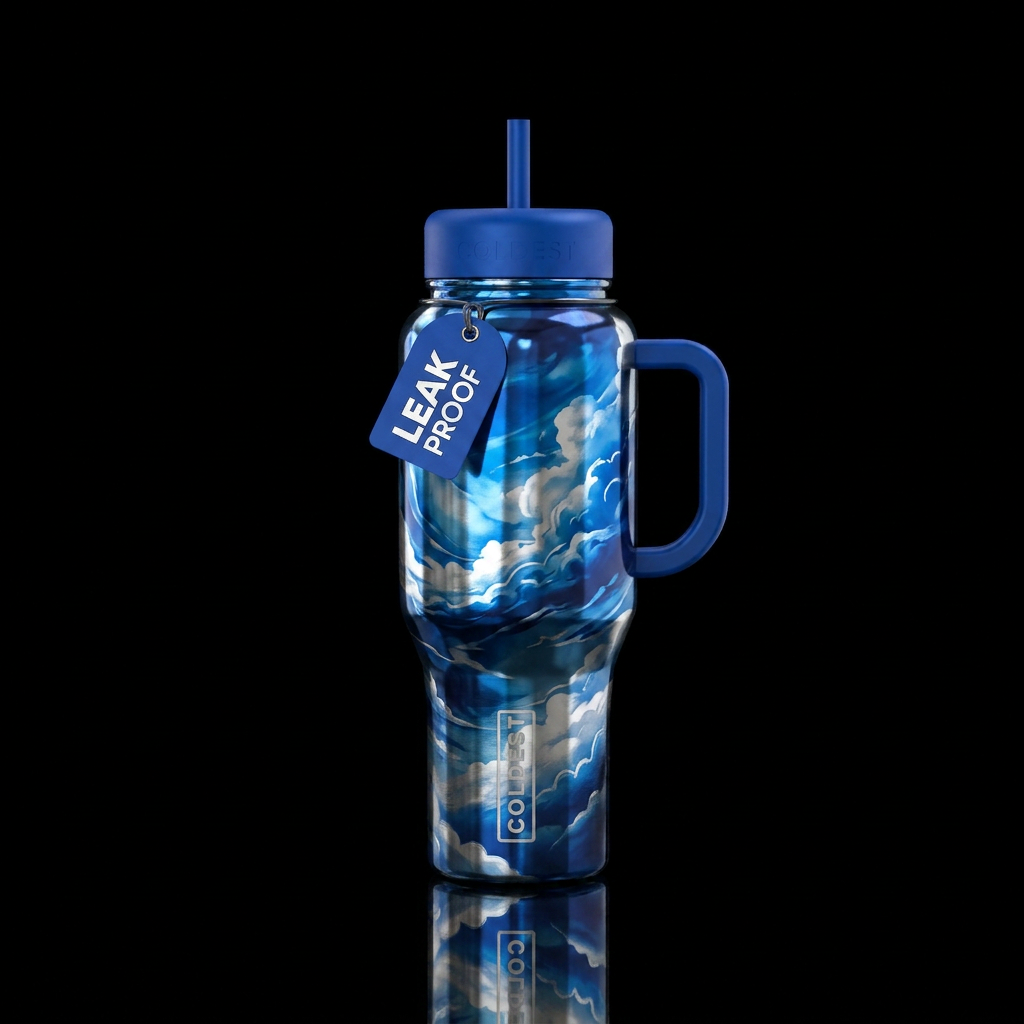 Metallic etched glossy abstract representation of ... water bottle design