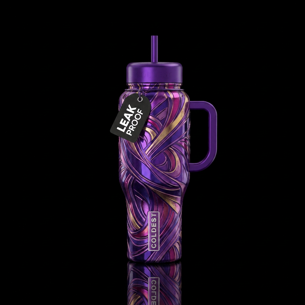 Metallic etched glossy abstract representation of ... water bottle design