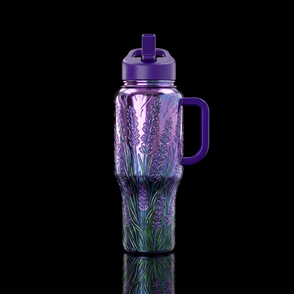 Metallic etched glossy abstract representation of ... water bottle design
