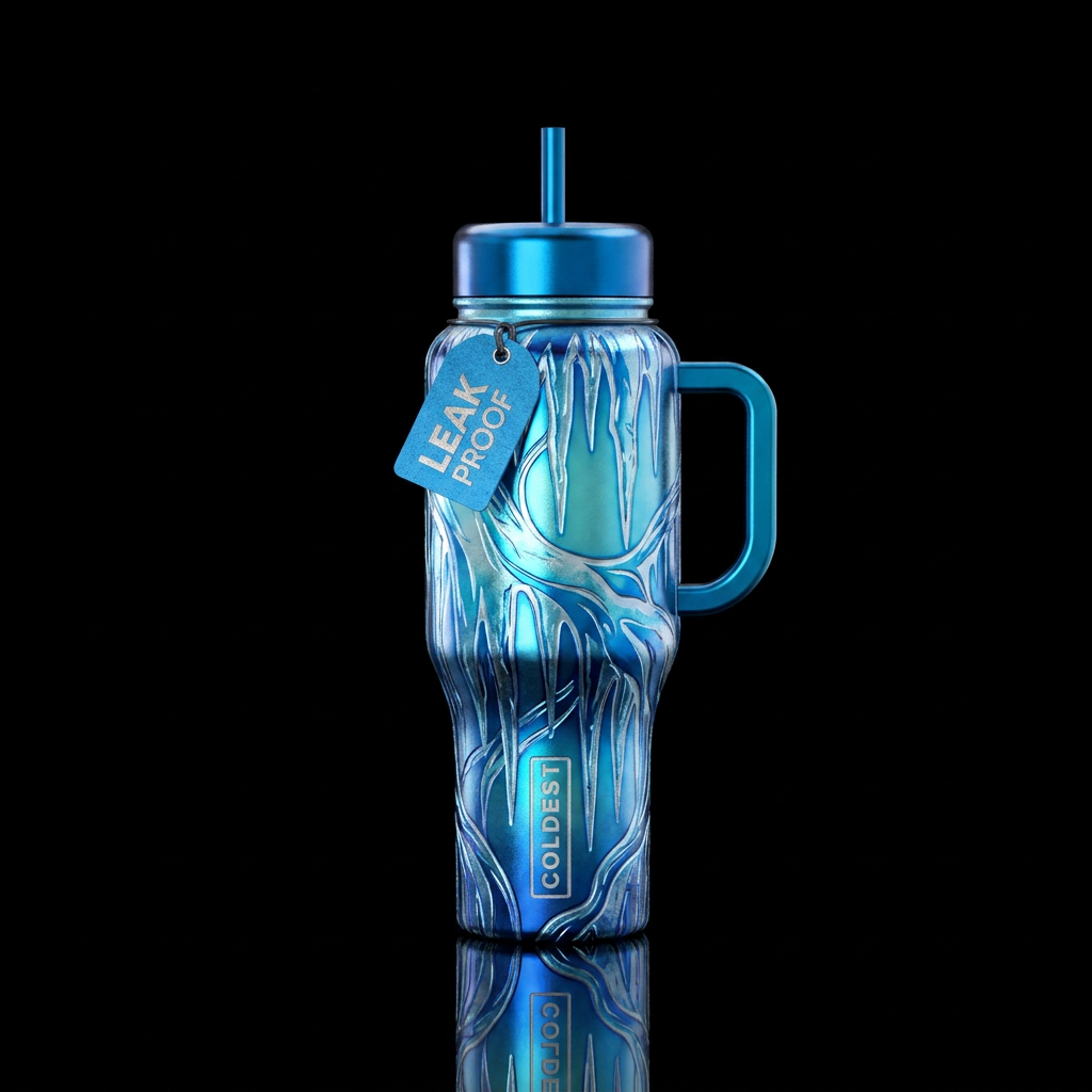 Metallic etched glossy abstract representation of ... water bottle design
