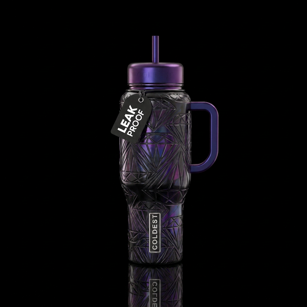 Metallic etched glossy abstract representation of ... water bottle design