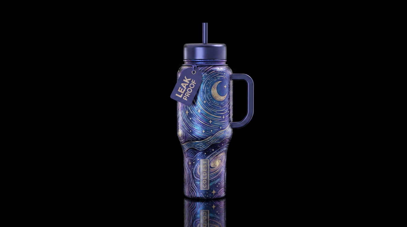 Metallic etched glossy abstract representation of ... water bottle design
