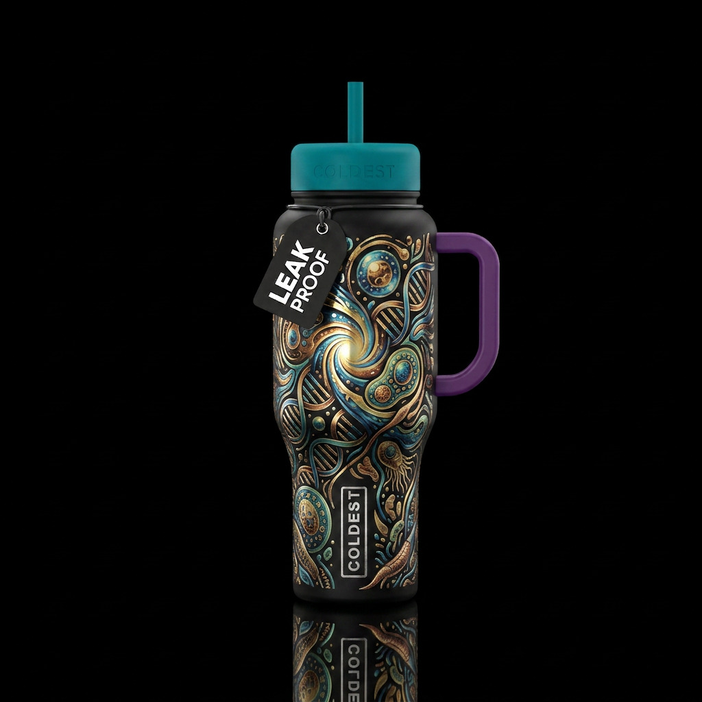 Metallic etched glossy abstract representation of ... water bottle design