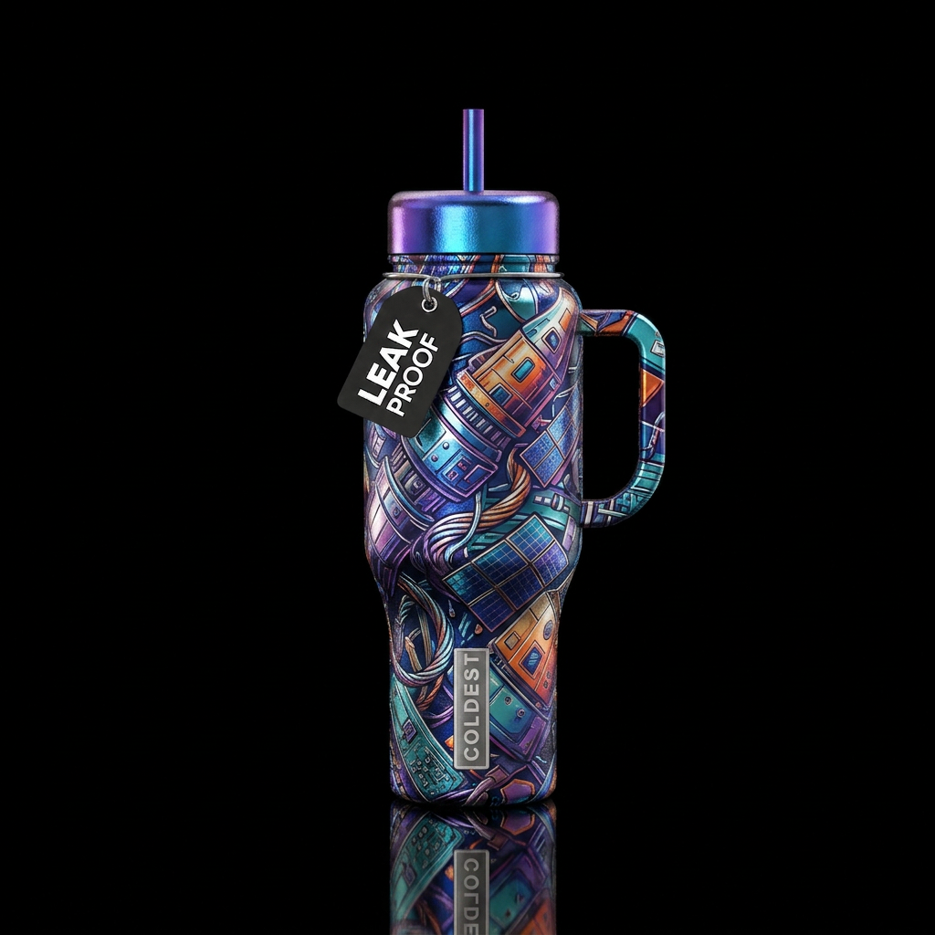 Metallic etched glossy abstract representation of ... water bottle design