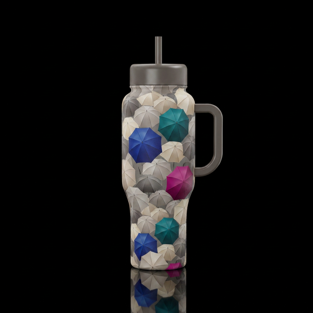 Neutral tone umbrellas water bottle design