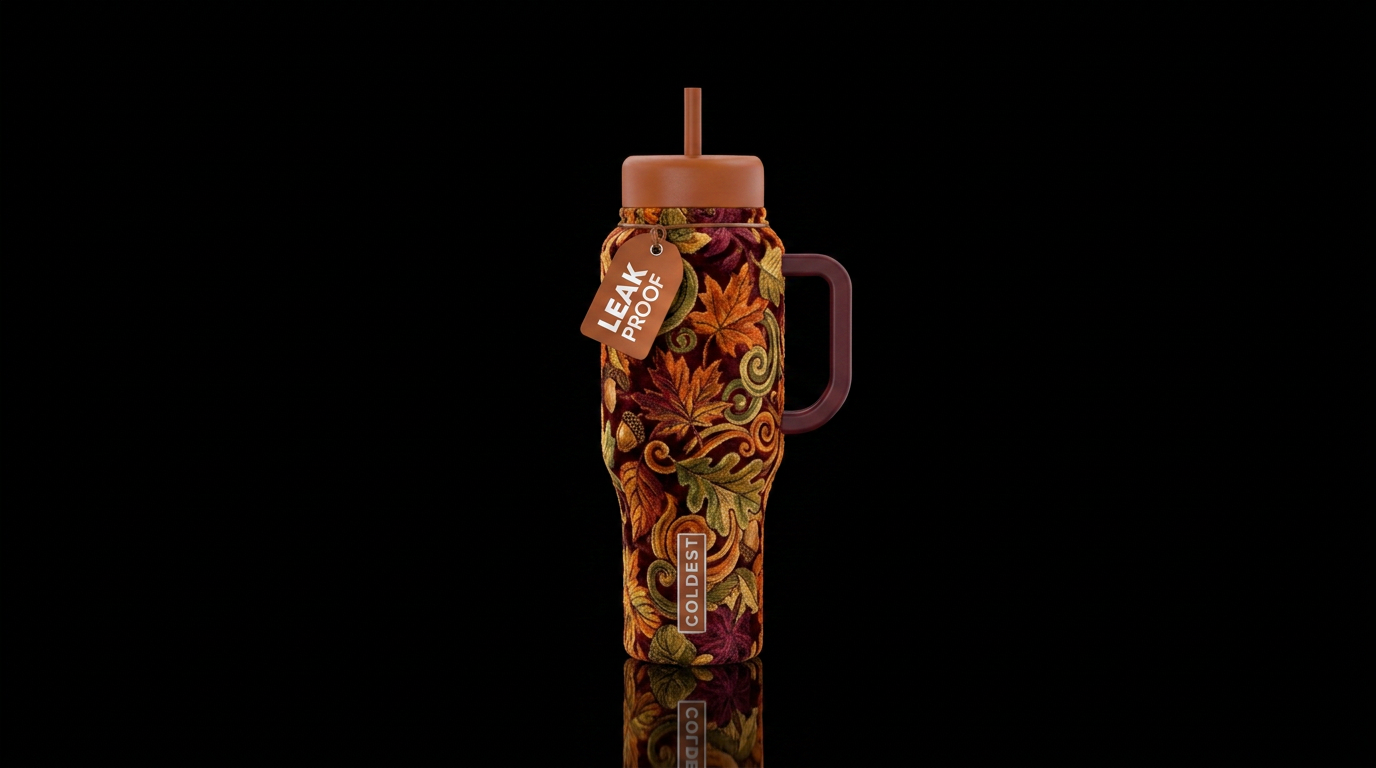 Fall colors velvet brocade water bottle design