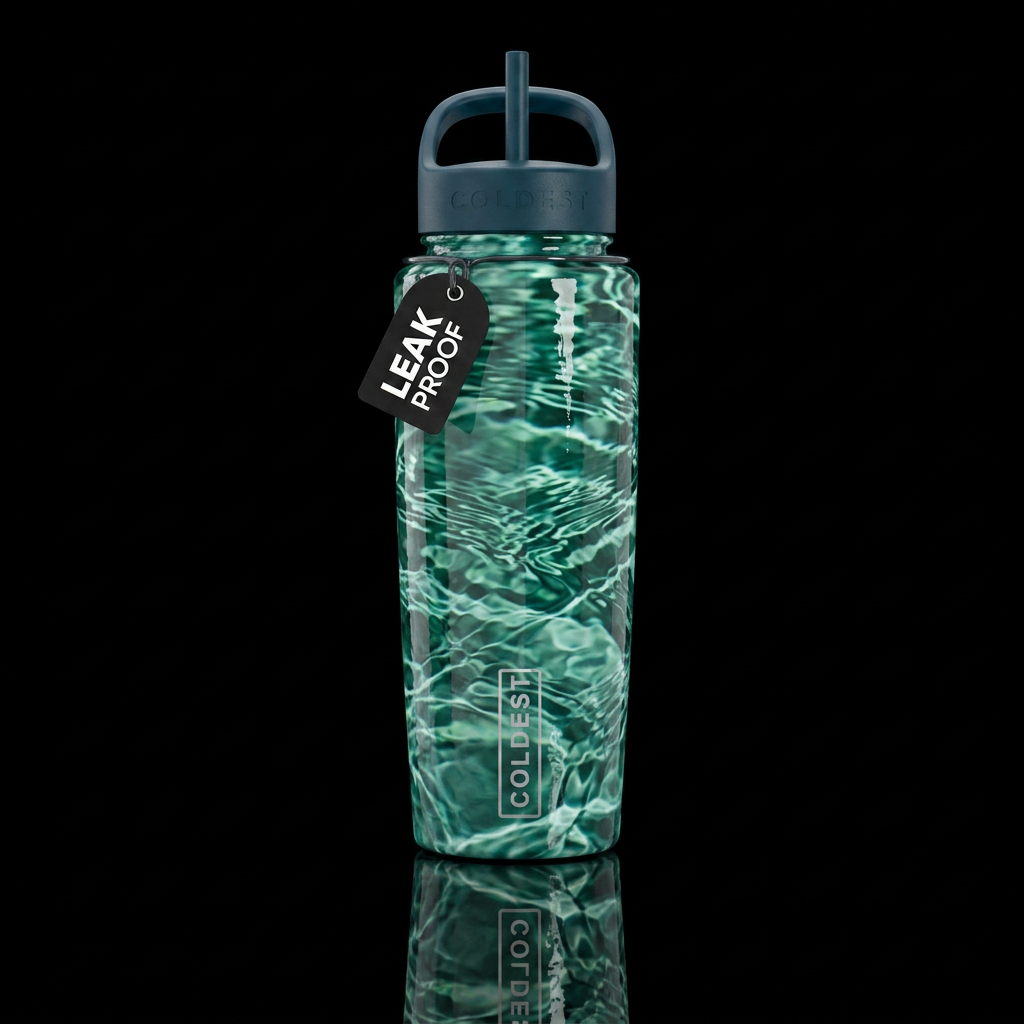 Ripples in a stream of clear green blue water glos... water bottle design