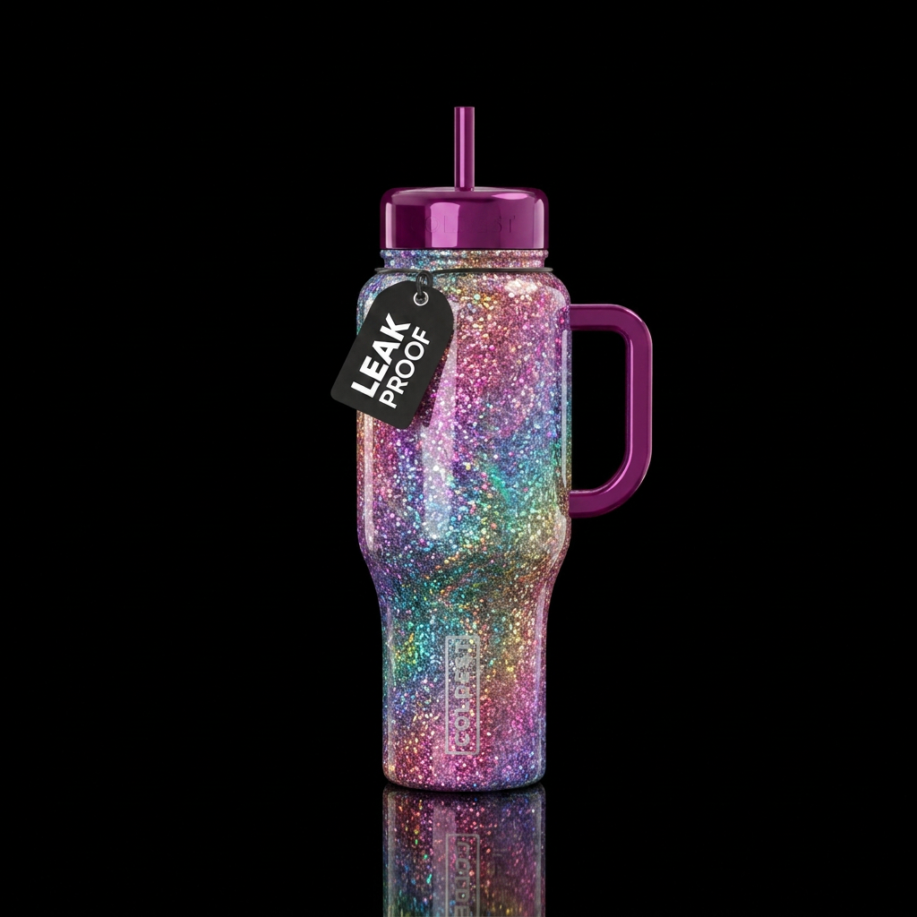 Disco ball ombre glitter glossy twirl water bottle design