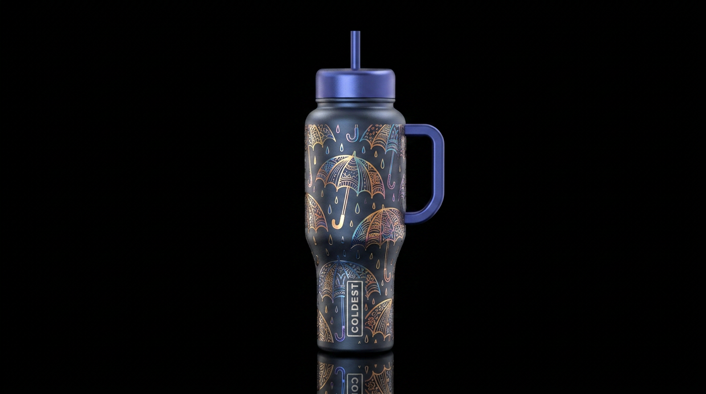 Metallic etched zentangle umbrellas rain matte tex... water bottle design
