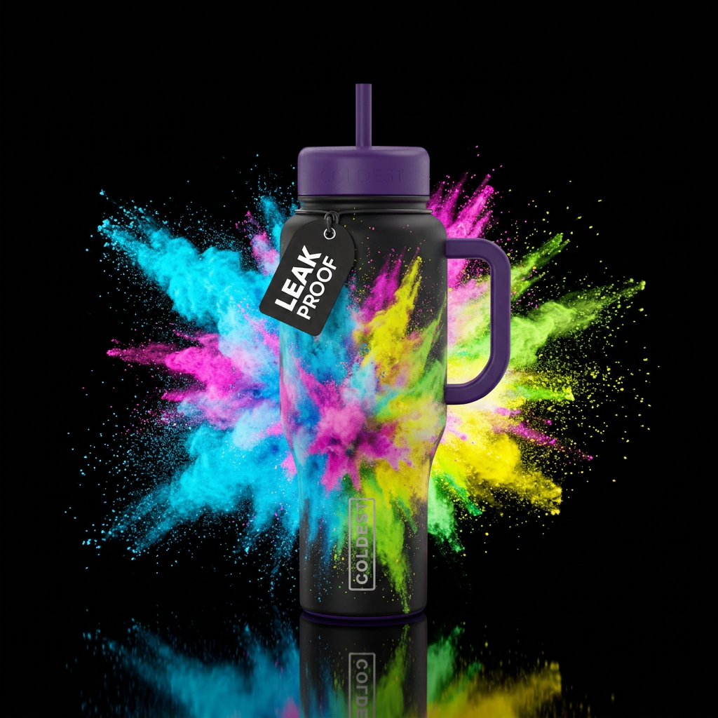 Color run colors disoersing water bottle design