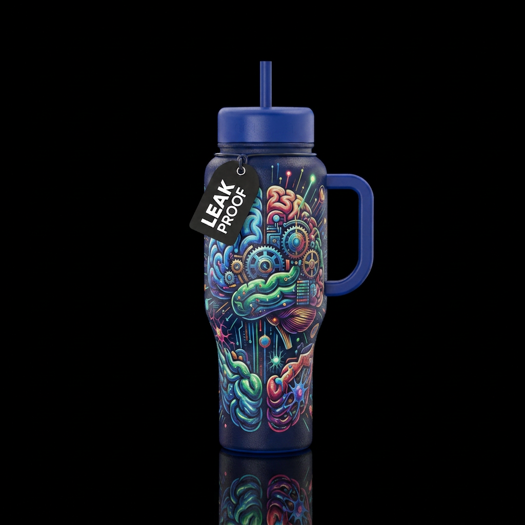 Deconstructed creative brain water bottle design