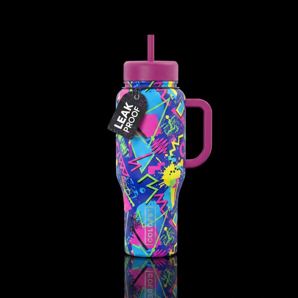 Abstract representation of 1980s vibes matte textu... water bottle design