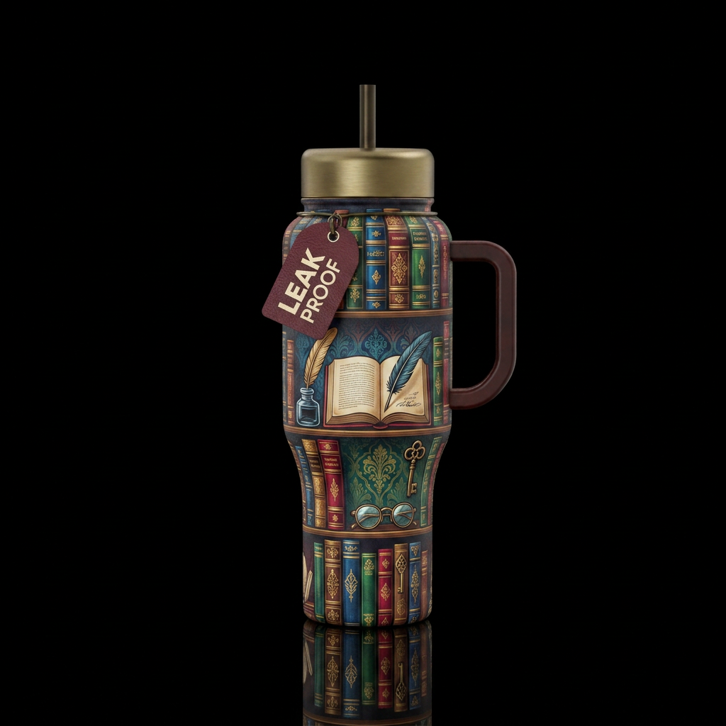 Vintage library vibes water bottle design