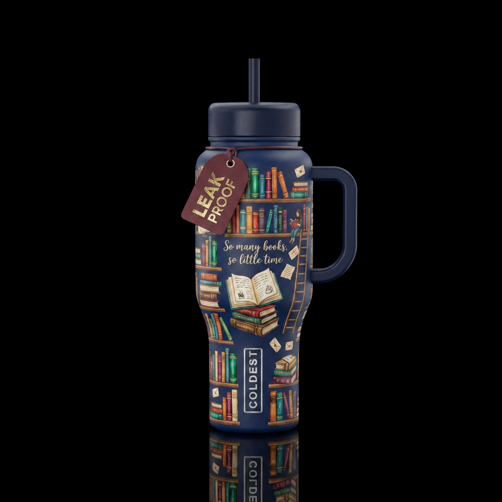 Book lovers aesthetic water bottle design