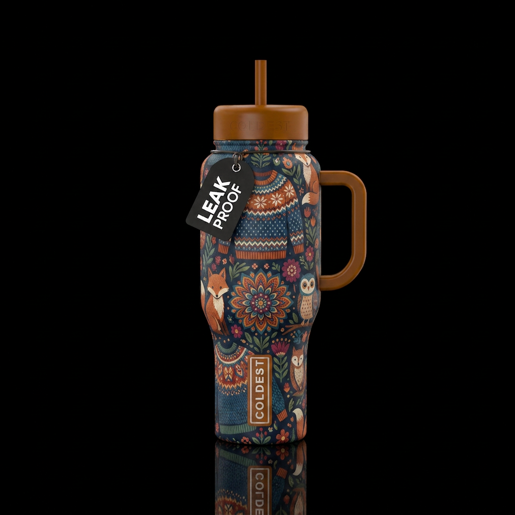 Cozy hygge aesthetic water bottle design