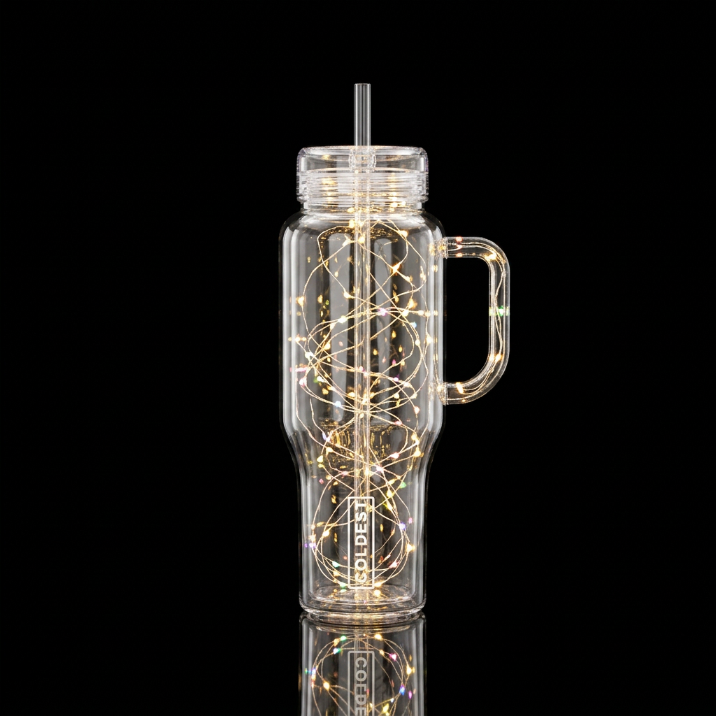Fairy lights in a clear jar water bottle design