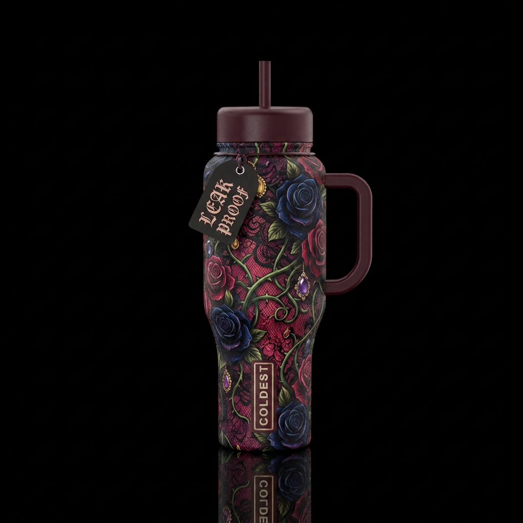 Dark romance aesthetic water bottle design