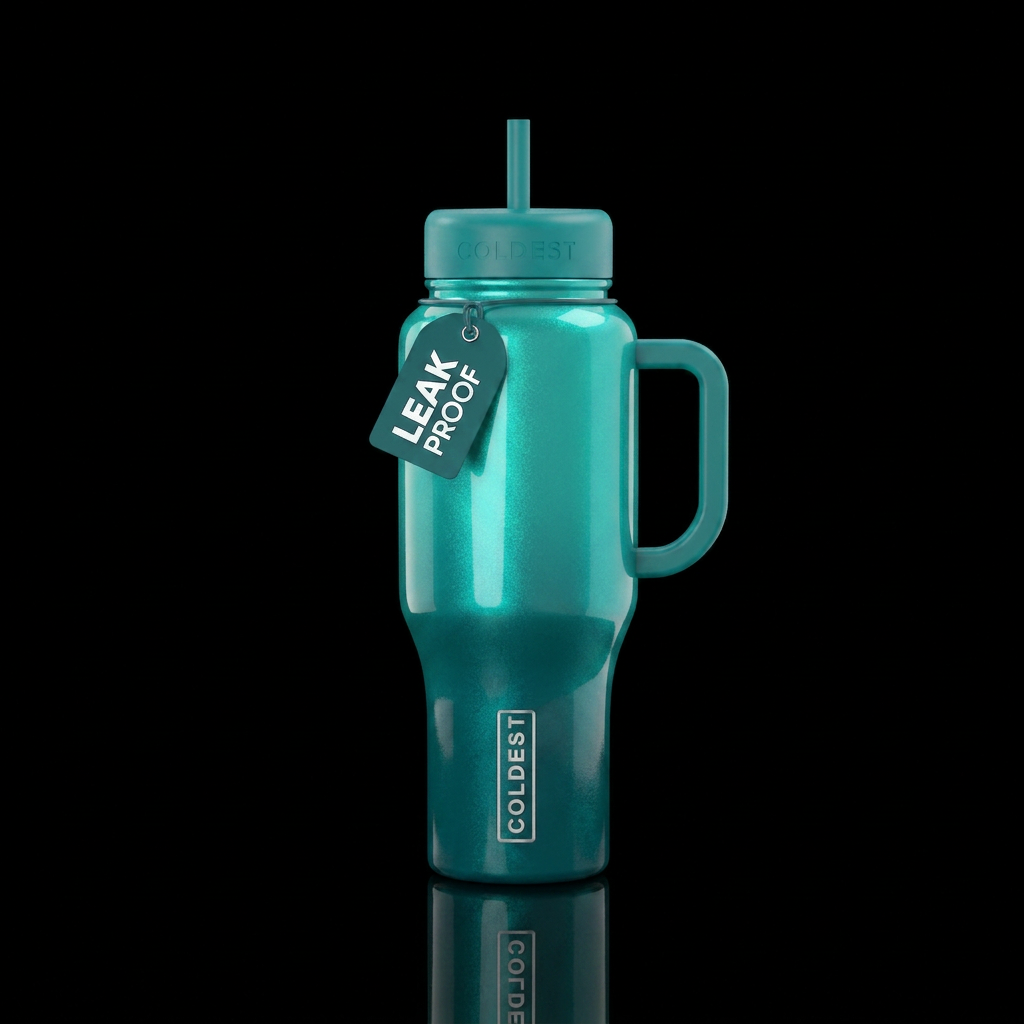 Teal ombre glossy shimmer water bottle design
